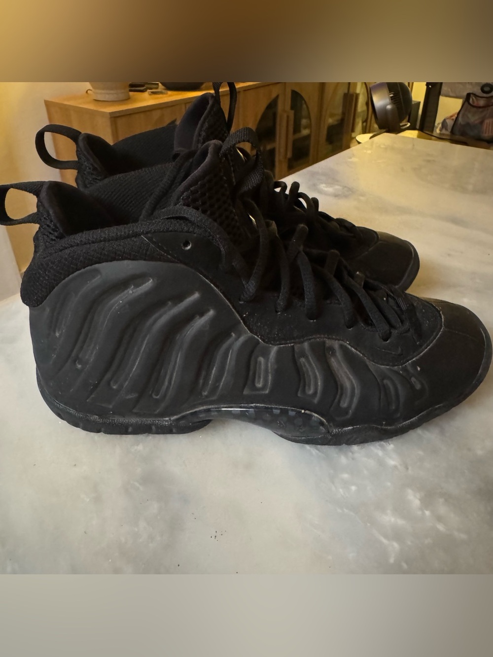 Nike Little Foam Posite OneGS Boys All Black Athletic Shoes Size 5.5y